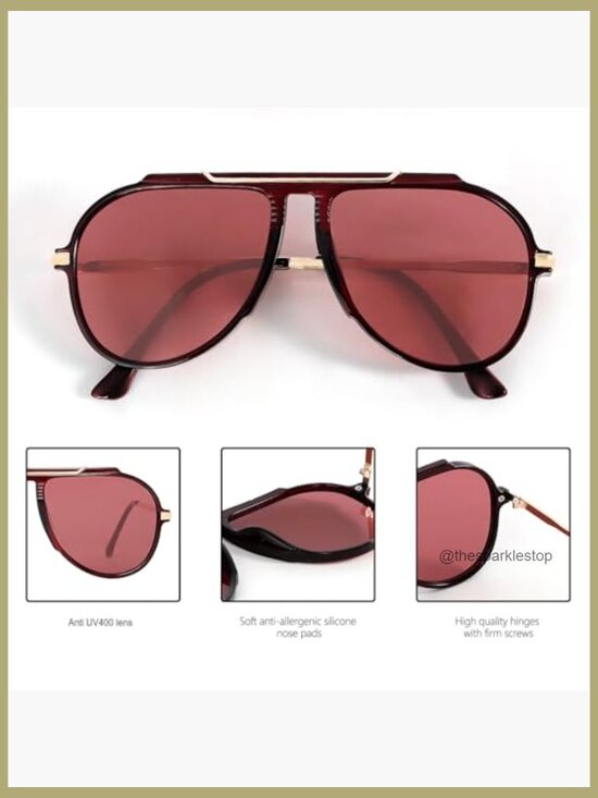 Oversized Aviator Sunglasses Gold Metal Tangle Free Retro main image 4